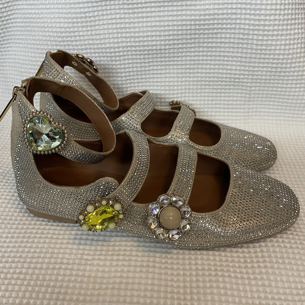 Kurt Geiger Ornate Gladiator Ballet Flats Champagne Crystal Jewel Mary Jane 38/7